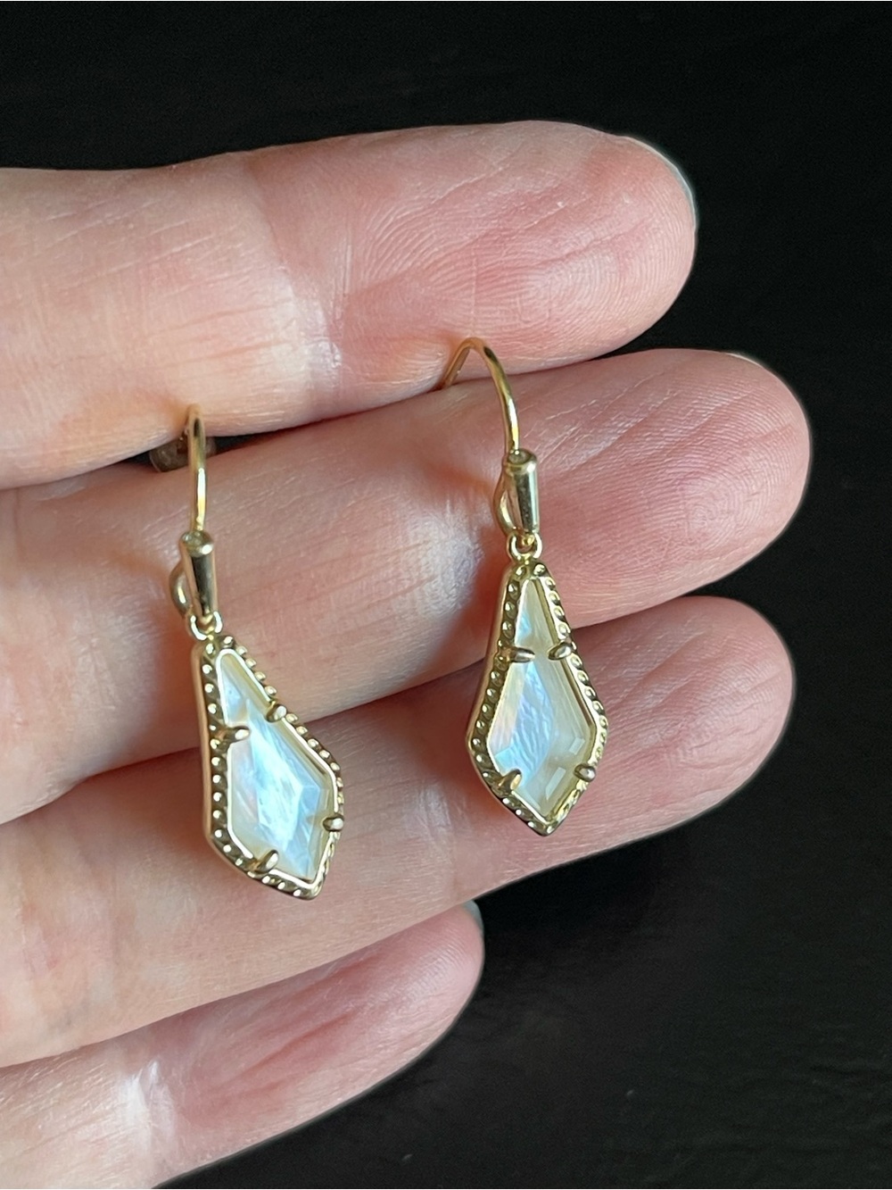 Kendra Scott Gold and mother of pearl Drop Earrings. - Picture 7 of 7